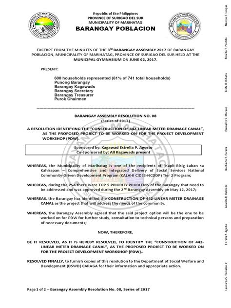 Barangay Assembly Res 2017 08 Pdf Government