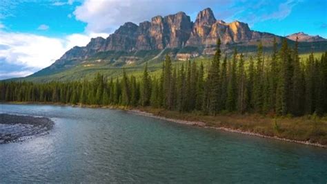 Castle Mountain And Bow River In Banff N Stock Video Pond5