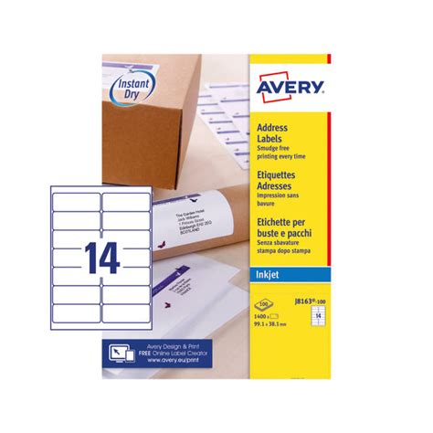 Avery Inkjet Address Labels 14 Per Sheet Wht (Pack of 1400) - J8163-100