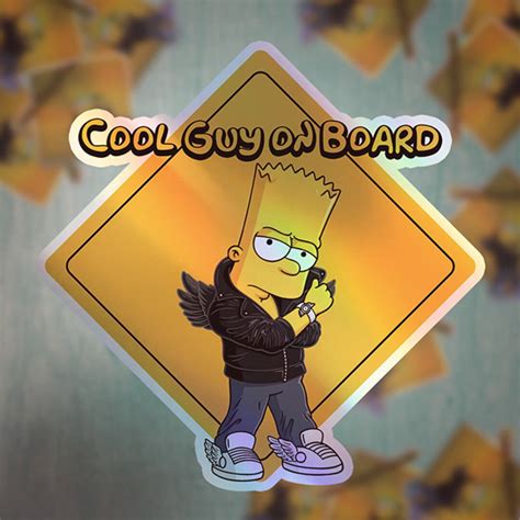 Cool Guy On Board Baby On Board Sticker Yellow Background Bart Simpson