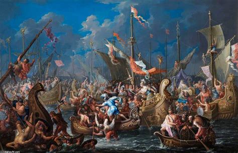 Antony And Cleopatra At The Battle Of Actium by Johann Georg Platzer ...