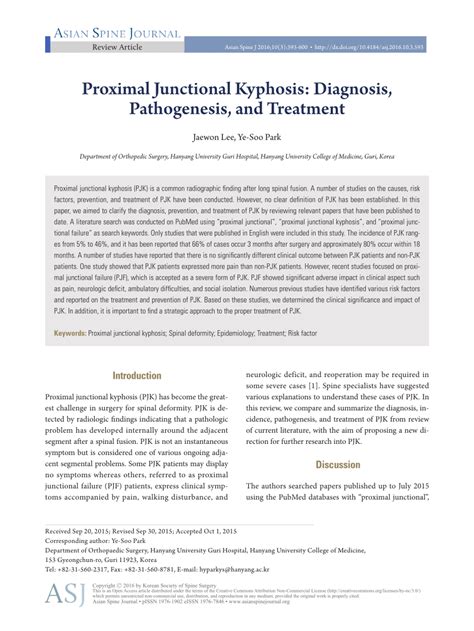 Pdf Proximal Junctional Kyphosis Diagnosis Pathogenesis And Treatment