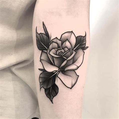 Perfect Black And Grey Rose Tattoo Inked On The Left Forearm Black