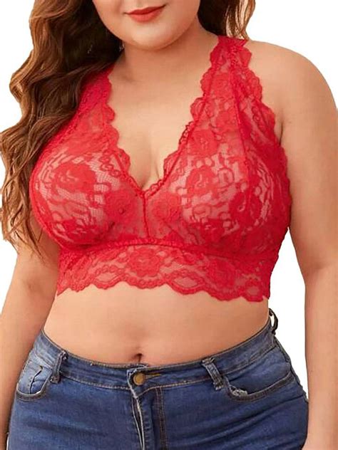 Keeccty Women Plus Size Strap Solid Halter Elastic Lace Bra Sexy Lingerie Set Walmart