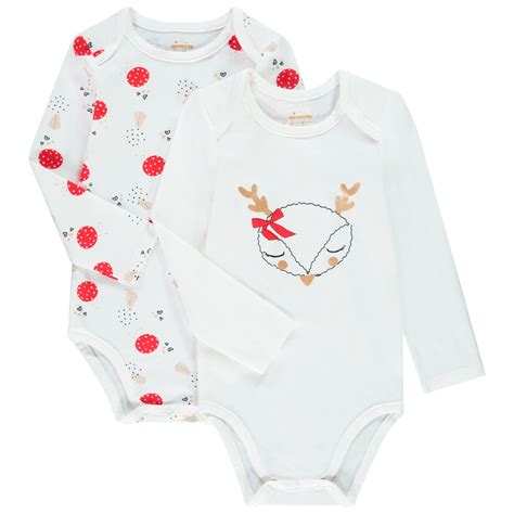 Lot de 2 bodies manches longues motifs esprit Noël pour bébé fille