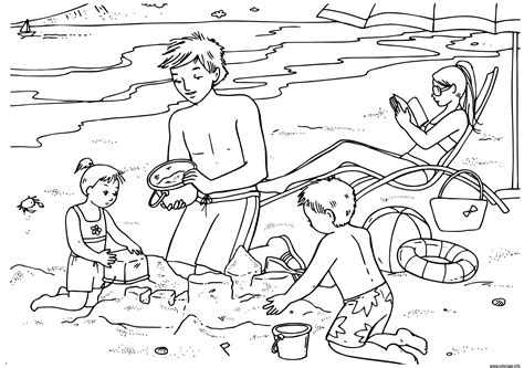 Coloriage Plage Avec La Famille Et Les Enfants Jecolorie