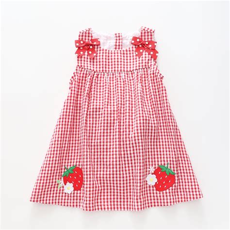 Girls Red And White Strawberry Gingham Dress