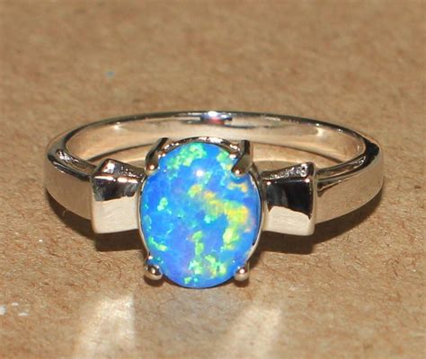 Blue Fire Opal Ring Gemstone Silver Jewelry Size Moden Elegant