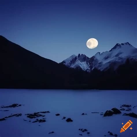 Snow Covered Mountains Under Moonlight On Craiyon