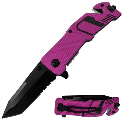 Tiger Usa Sneakerhead Trigger Action Knife Tanto Pink Black