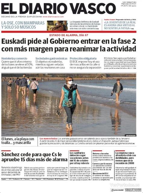 Periódico El Diario Vasco Edición de Miércoles 20 de Mayo de 2020