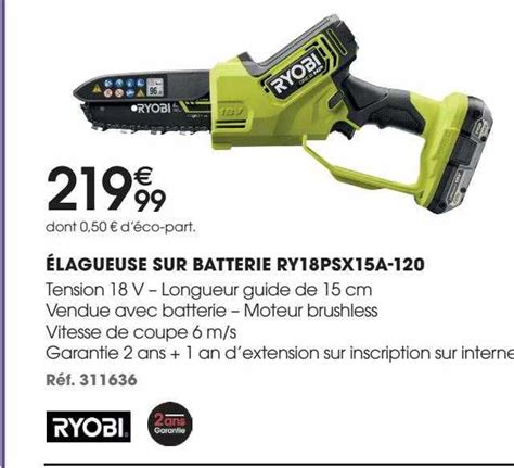 Promo élagueuse Sur Batterie Ryobi Ry18psx15a 120 chez Brico Pro