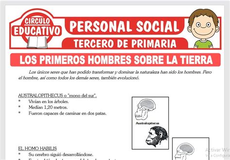 Los Primeros Hombres Sobre La Tierra Para Tercero De Primaria Fichas