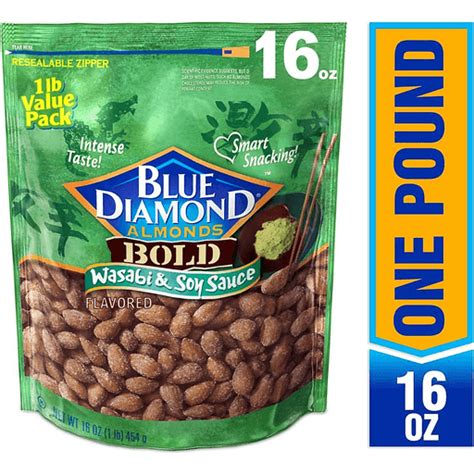 Blue Diamond Almonds Wasabi And Soy Sauce Flavored Snack Nuts 16 Oz Resealable Bag Pack Of 1