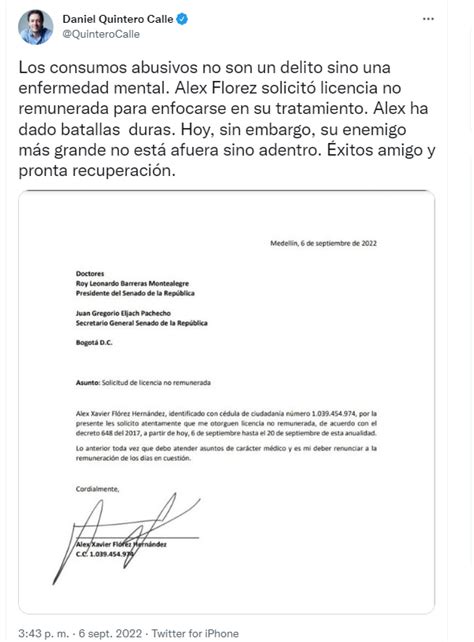 Álex Flórez Pide Al Senado Licencia No Remunerada Tras Su Alcoholismo