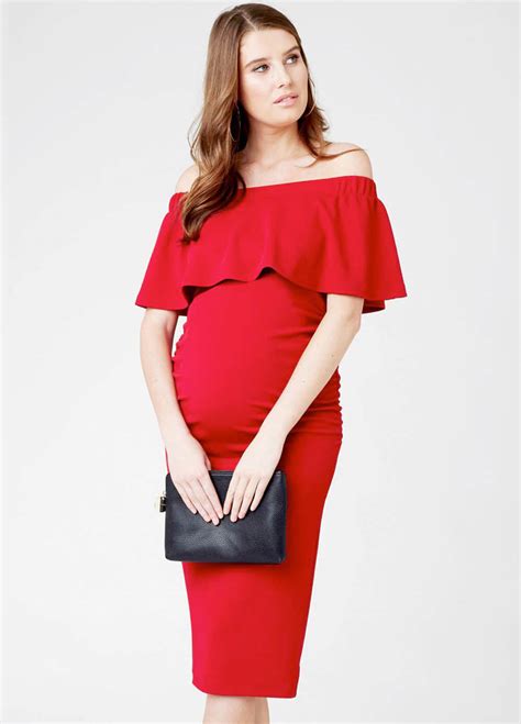 Soiree Off Shoulder Maternity Dress In Red By Ripe Maternity