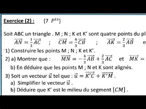 Exercices Corrig S Calcul Vectoriel Dans Le Plan Maths Tronc Commun