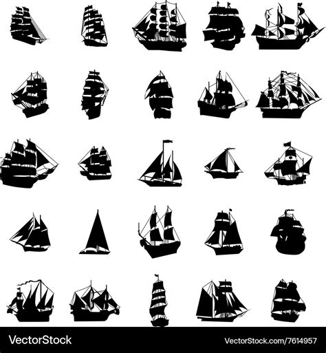 Sailing ship silhouette set Royalty Free Vector Image