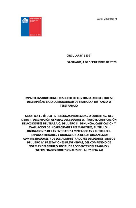 Circular 3532 AU08 2020 CIRCULAR N 3532 SANTIAGO 4 DE SEPTIEMBRE