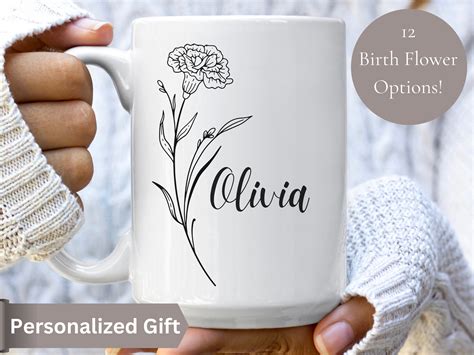 Custom Birth Month Flower Mug Birth Month Flower Name Mug Personalized