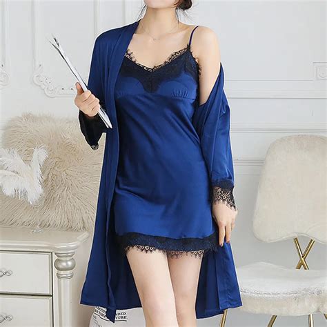 Sexy Women Ladies Soft Satin Silk Night Dress Bathrobe Pajamas Sets