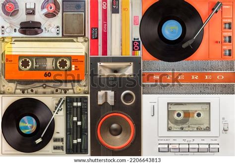 Collection Vintage Turntables Speakers Compact Cassettes Stock Photo ...