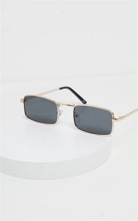 Gold Frame Black Lens Small Square Sunglasses Prettylittlething Aus