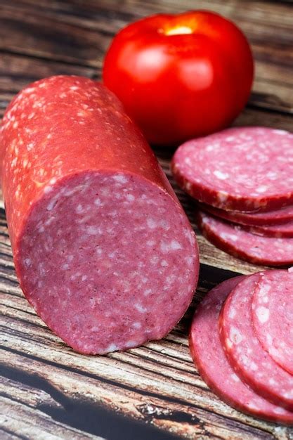 Premium Photo Salami Salami Smoked Sausage Sliced On Cutting Wooden