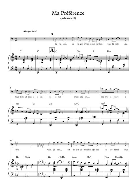 Ma Préférence Advanced Level Julien Clerc Piano Sheet Music