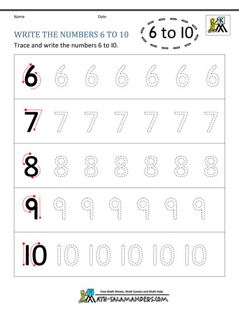 Kindergarten Printable Worksheets Writing Numbers To 10