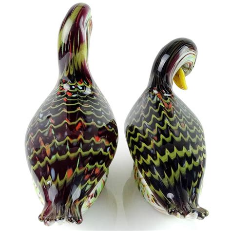 Murano Pulled Feather Design Italian Art Glass Male Female Duck Sculptures For Sale At 1stdibs