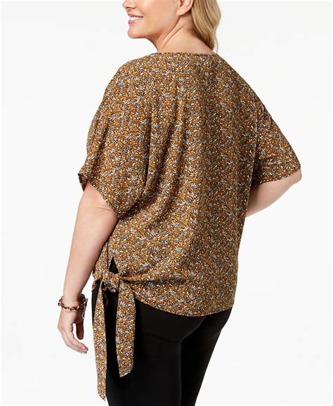 Michael Kors Plus Size Printed Crepe Side Tie Top Macys