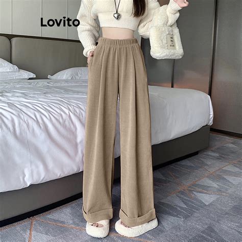 Lovito Women Casual Plain Basic Pants Lna35107 Khaki Shopee Philippines