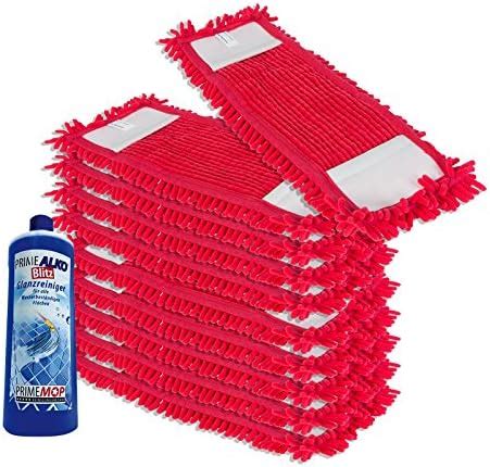 Primemop 10x Chenille Wischmopp aus Microfaser Rot für Parkett Laminat