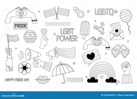 Lgbt Outline Elements Collection Pride Month Flat Style Stock Vector