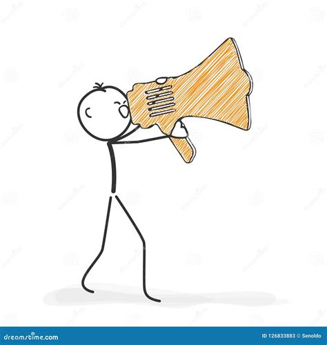 Stick Figure Cartoon Stickman Yelling Into A Megaphone Icon Stock