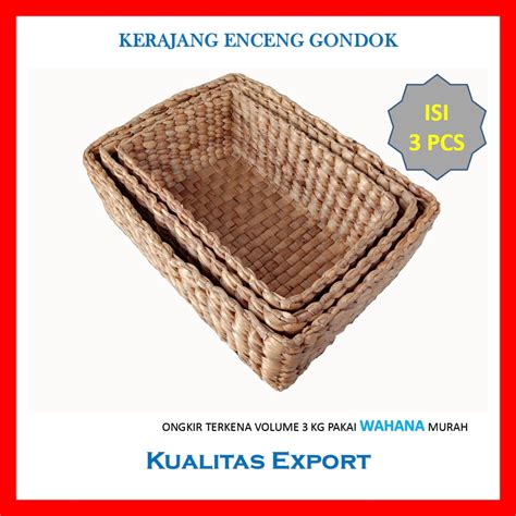 Jual Cod Keranjang Anyaman Woven Water Hyacinth Eceng Gondok Set Of