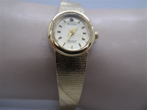 Vintage Elgin Diamond Ladies Quartz Gold Tone Watch Japan Etsy