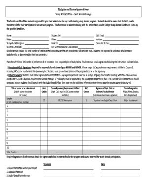 Fillable Online Anselm Study Abroad Course Approval Form Study Abroad