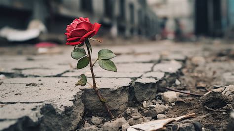 Rose Sprouting From Concrete Resilient Beauty Amidst Urban Hardness