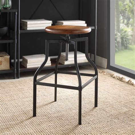 Carolina Lena Adjustable Bar Stool With Wood Seat 5CF3314WT CHETBK