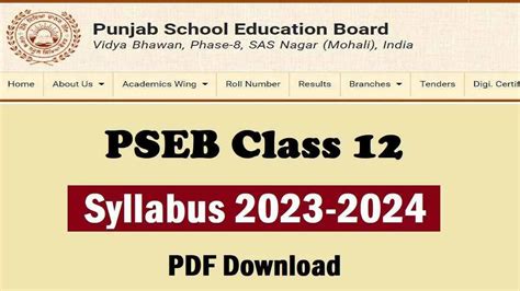 Pseb Class 12 Syllabus 2023 24 Pdf Science Commerce And Arts