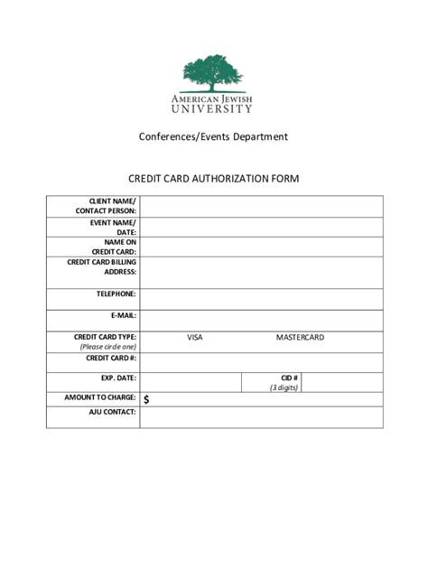 Fillable Online Aju Credit Card Authorization Form Docx Fax Email Print