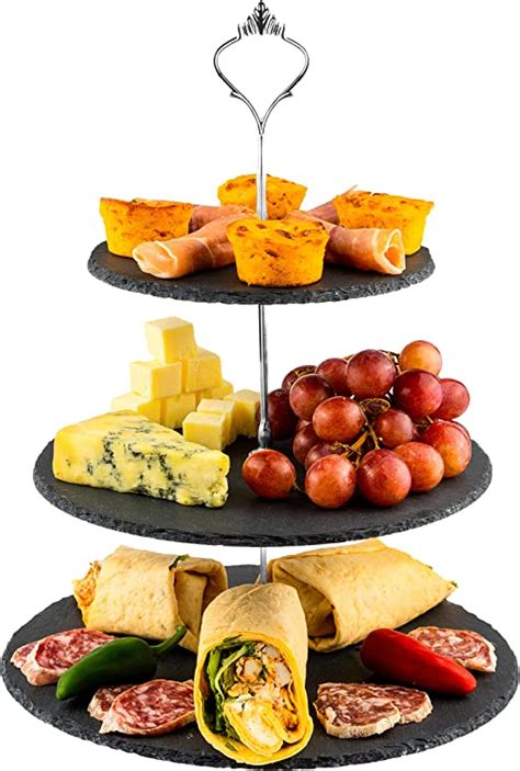 Nyxi 3 In 1 Cake Stand Afternoon Tea Serving Plate 100 Natural Slate