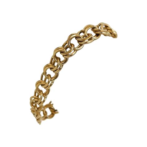 14 Karat Yellow Gold Solid Double Circle Curb Link Charm Bracelet For