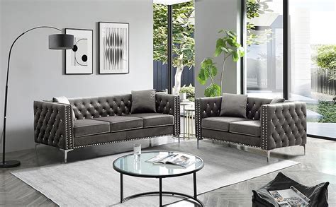 Amazon Fulocseny 2 Piece Modern Velvet Upholstered Living Room