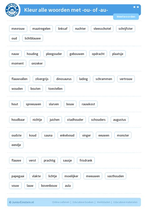 Kleur Alle Woorden Met Ou Of Au