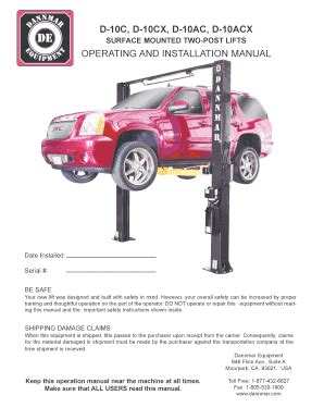 Fillable Online Surface Mounted Two Post Lifts Operating And