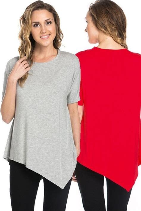 USA Women Round Neck Asymmetrical Hem Tunic Top Short Sleeve T Shirt S