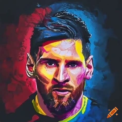 Dark Painting Style Youtube Thumbnail Representing The Story Of Leo Messi On Craiyon